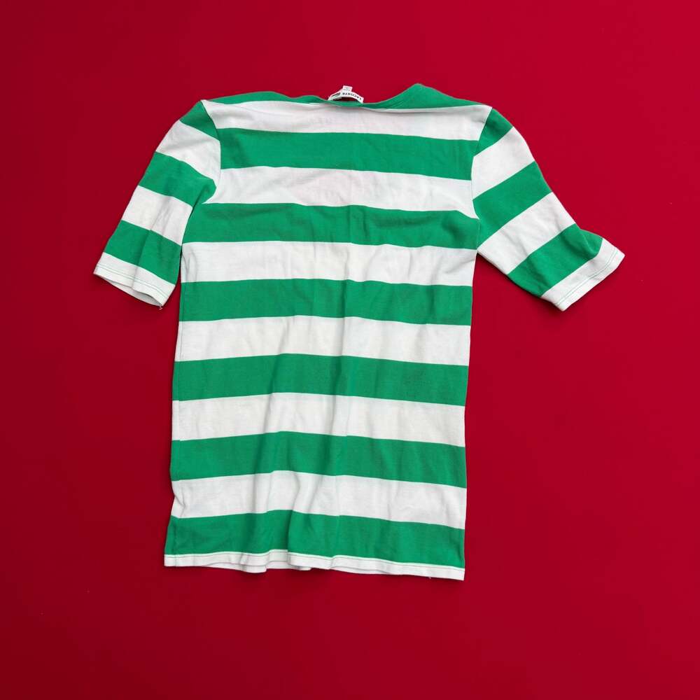 Vintage Lacoste Women's‎ Green and White Striped V-Neck T-Shirt - Picture 2 of 7